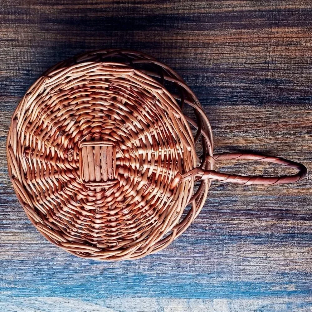Unique Vintage Round Willow/Wicker/Rattan Basket Tray w/1 Handle Decor Boho Chic